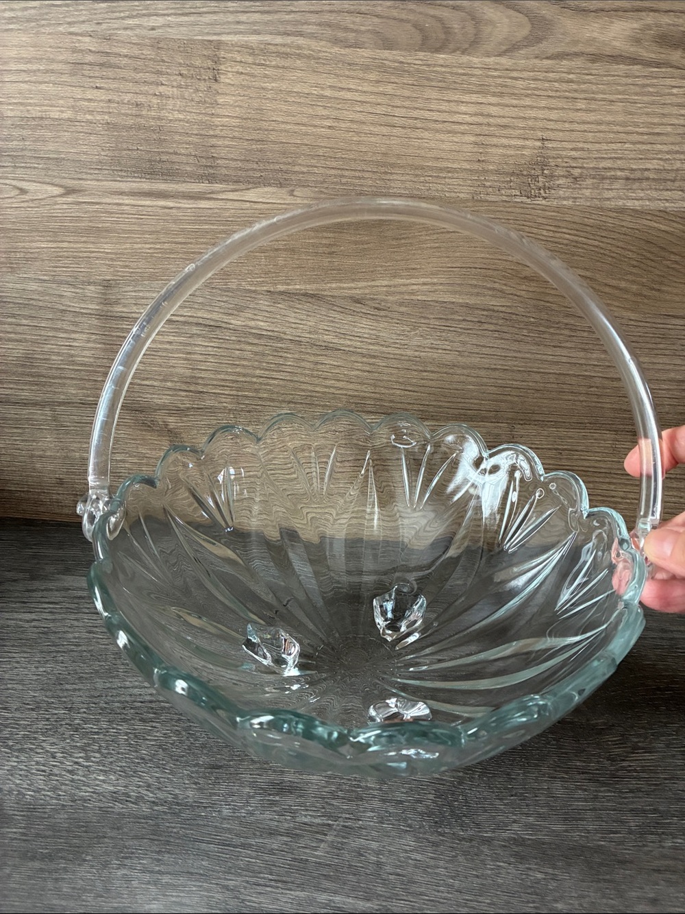 Vintage Home Interiors Glass Fruit Bowl with Lucite Handle Holiday Centerpiece